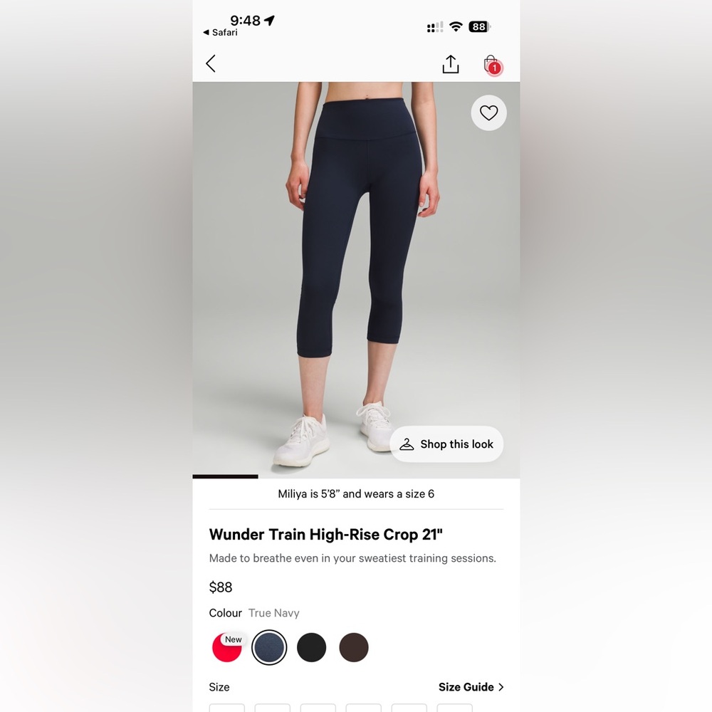 Lululemon Wunder Train High-rise crop 21” size 4